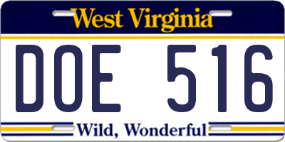 WV license plate DOE516