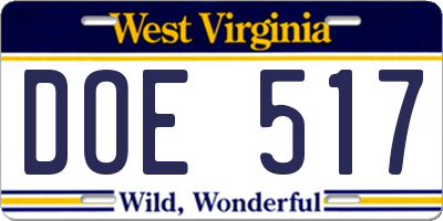 WV license plate DOE517