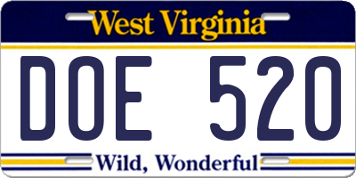 WV license plate DOE520