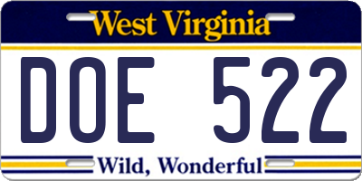 WV license plate DOE522