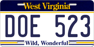 WV license plate DOE523