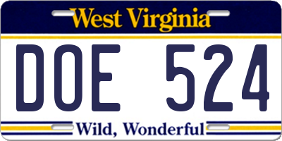 WV license plate DOE524