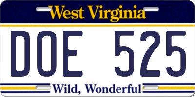 WV license plate DOE525