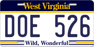 WV license plate DOE526