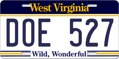 WV license plate DOE527