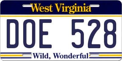 WV license plate DOE528