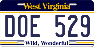 WV license plate DOE529