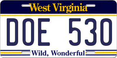 WV license plate DOE530