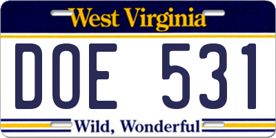 WV license plate DOE531