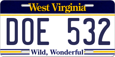 WV license plate DOE532
