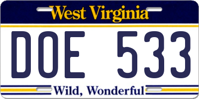 WV license plate DOE533