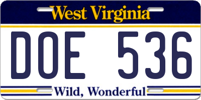 WV license plate DOE536