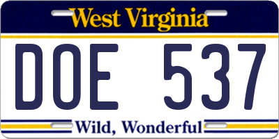 WV license plate DOE537