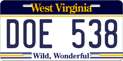 WV license plate DOE538