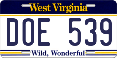 WV license plate DOE539