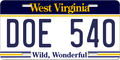 WV license plate DOE540