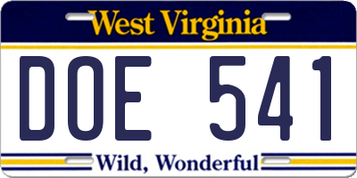 WV license plate DOE541
