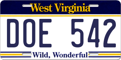 WV license plate DOE542