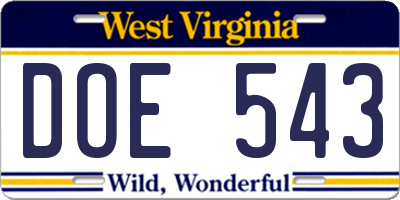 WV license plate DOE543
