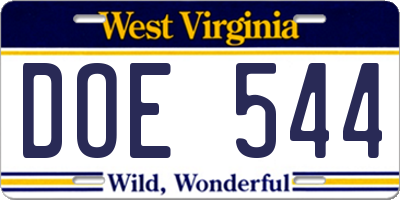WV license plate DOE544