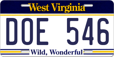WV license plate DOE546