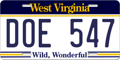 WV license plate DOE547
