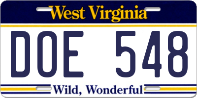 WV license plate DOE548