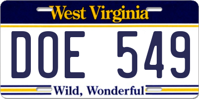 WV license plate DOE549