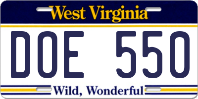 WV license plate DOE550