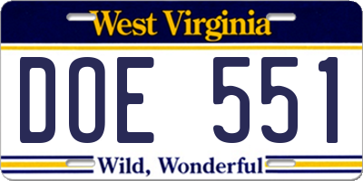 WV license plate DOE551