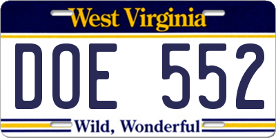 WV license plate DOE552