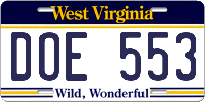 WV license plate DOE553
