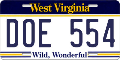 WV license plate DOE554