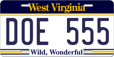 WV license plate DOE555