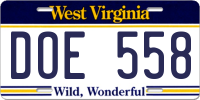 WV license plate DOE558