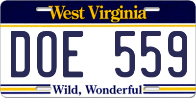 WV license plate DOE559