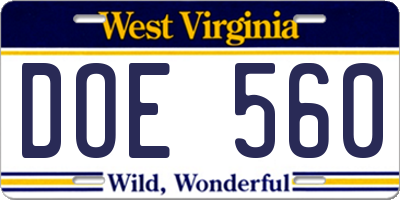 WV license plate DOE560