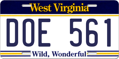 WV license plate DOE561