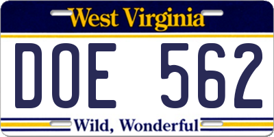 WV license plate DOE562