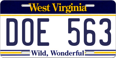 WV license plate DOE563