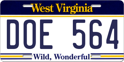 WV license plate DOE564