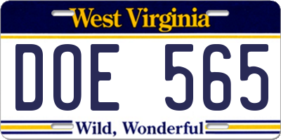 WV license plate DOE565