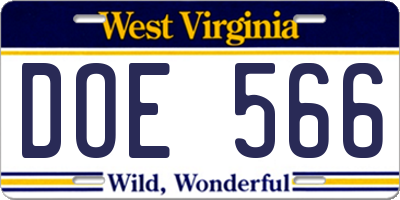 WV license plate DOE566