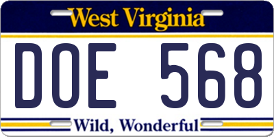 WV license plate DOE568