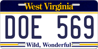 WV license plate DOE569