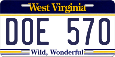 WV license plate DOE570
