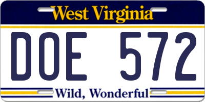 WV license plate DOE572