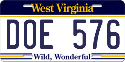 WV license plate DOE576