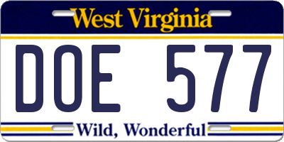 WV license plate DOE577