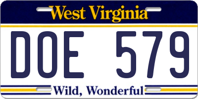 WV license plate DOE579